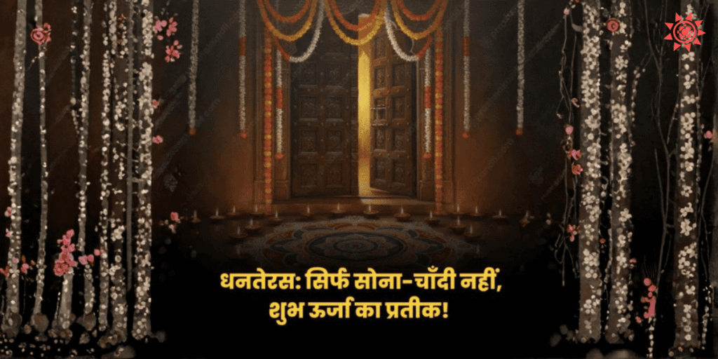 Dhanteras Puja 2025 festive decoration with diyas, temple entrance and symbol of prosperity and positive energy for Diwali