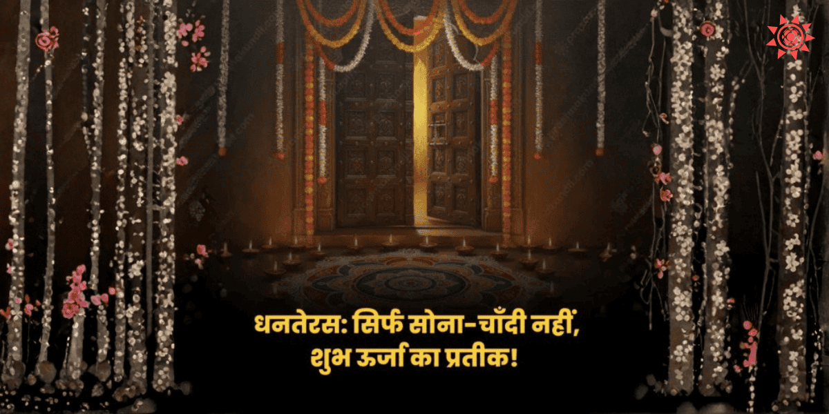 Dhanteras Puja 2025 festive decoration with diyas temple entrance and symbol of prosperity and positive energy for Diwali