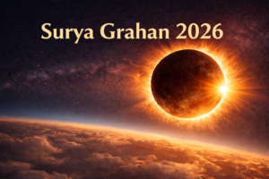 Surya Grahan 2026 total solar eclipse in space realistic HD landscape view