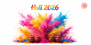 Holi 2026 colorful powder splash with clay pots and vibrant gulal celebrating the Indian festival of colors Holi