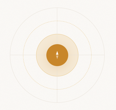 Abstract concentric circles with a central orange target-like shape