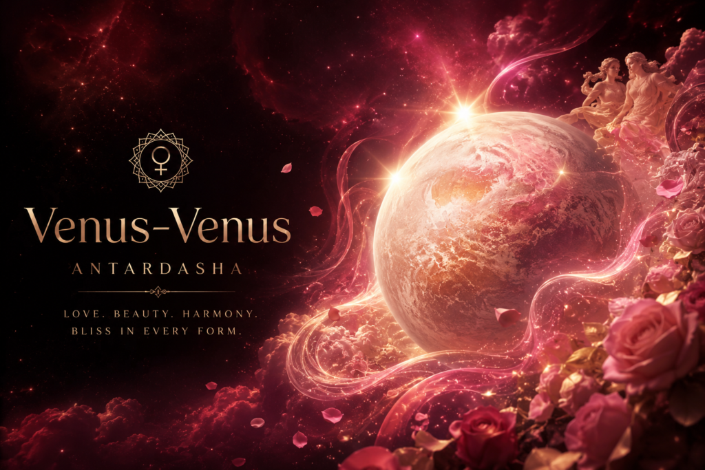 Cosmic promotional banner with a glowing planet, pink energy swirls and rose bouquets, and 'Venus-Venus' on the left side.