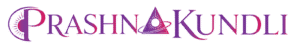 Logo for 'Prashn Kundli' in purple gradient, featuring a stylized left emblem and a triangle motif between 'Prashn' and 'Kundli'