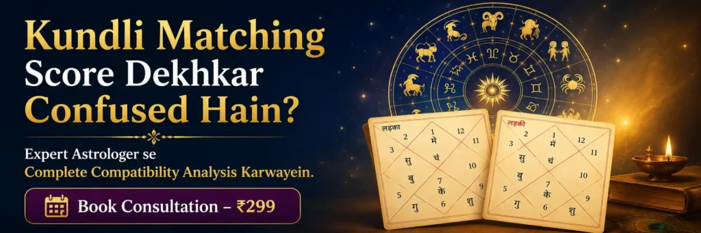 Kundli Matching Score consultation banner with Vedic kundli charts and expert compatibility analysis for marriage at ₹299
