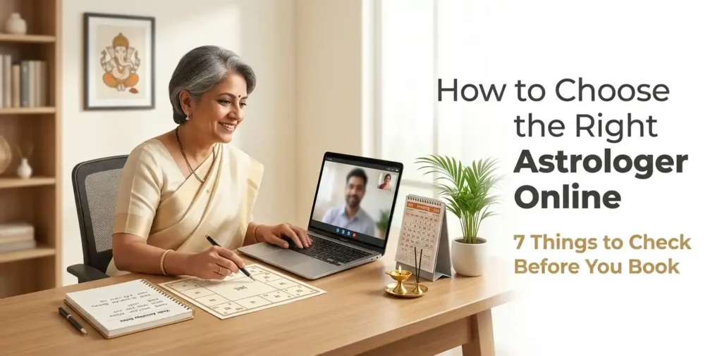 How to Choose the Right Astrologer Online โ professional Vedic astrologer consulting a client with a North Indian kundli chart