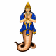 Naga humanoid figure in royal blue ceremonial attire, hands pressed together in prayer, with a coiled snake tail.