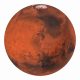 Image of the planet Mars with a reddish surface and a white polar cap at the top